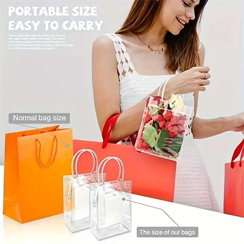 50-Piece Durable Transparent Tote Bags - Reusable Pvc Plastic, Ideal For Gifts, Shopping, Weddings & Crafts