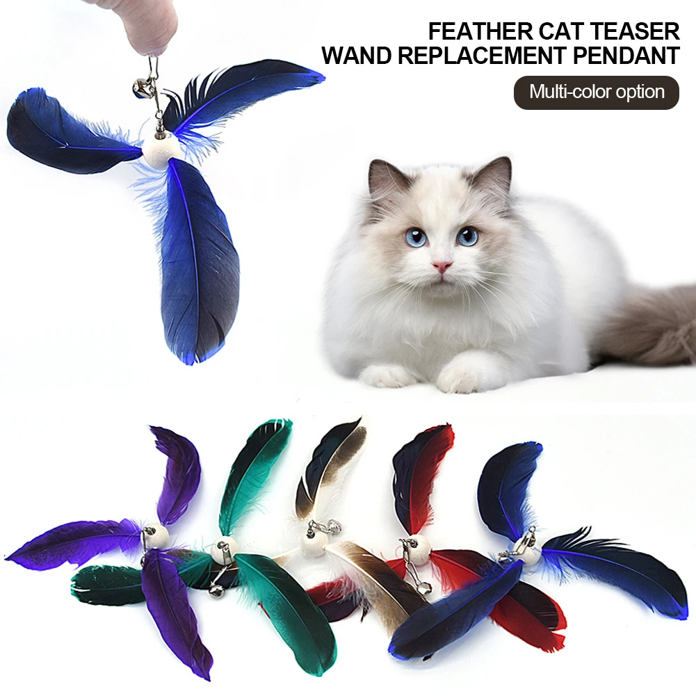 Colored Cat Teaser Stick Rotating Feather Pendant with Hook Cat Toys Cat Supplies Feather Cat Teaser Wand Replacement Pendant