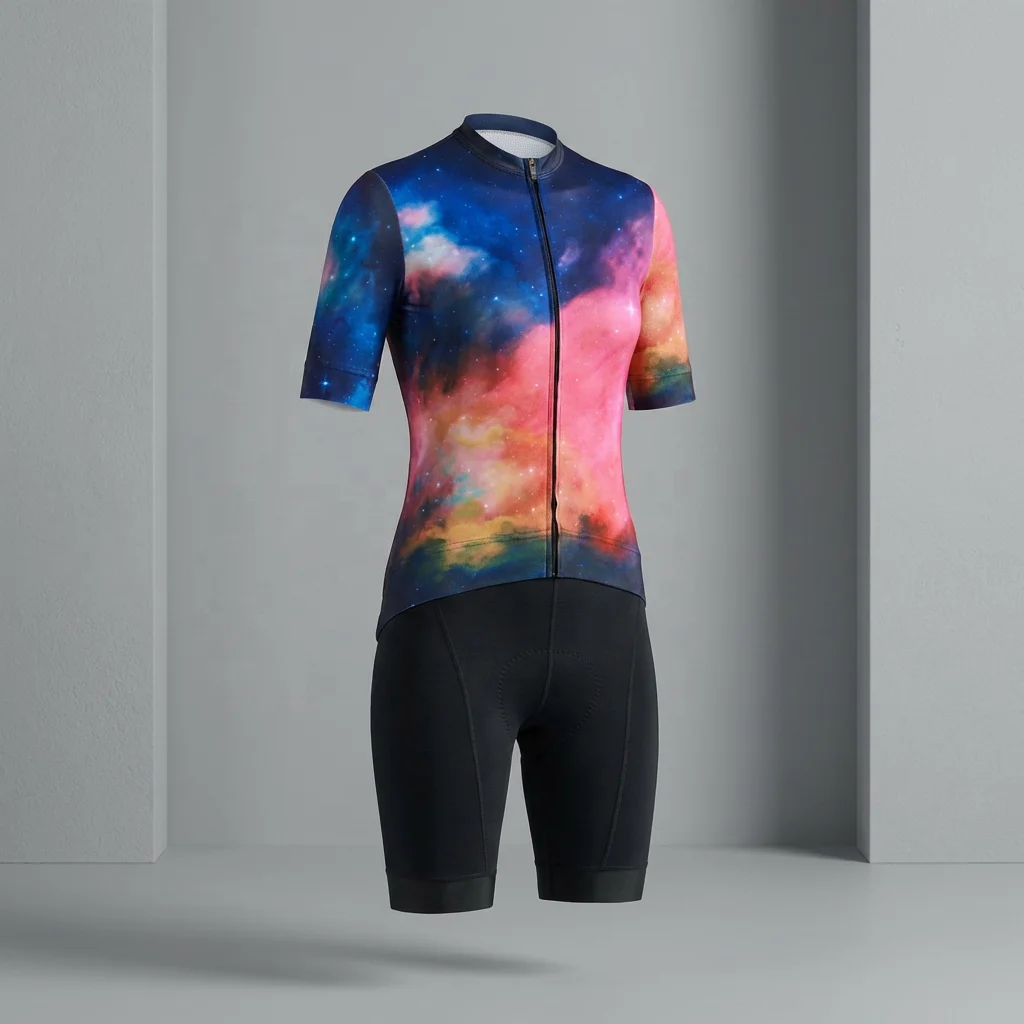 Breathable Large-size Full-heat Sublimation Printed Cycling Suit and Pants Set OEM Custom Pattern, Suitable for Cycling Clubs
