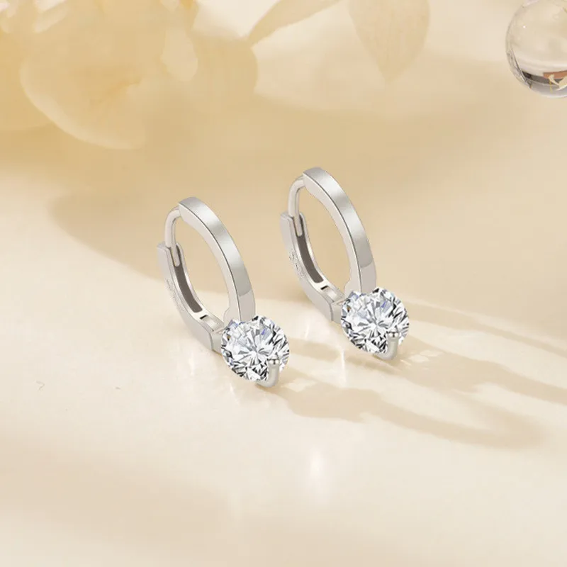 925 Silver Needle Simple Shiny Zircon Earrings Gold Plating Jewelry Crystal Stud Earrings Women