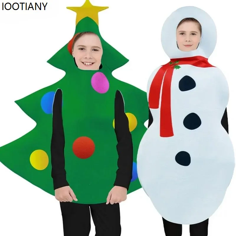 Unisex Christmas Tree Snowman Print Cosplay Jumpsuit Funny Party Masquerade Parent-child Suits Carnival Christmas Party Dress Up