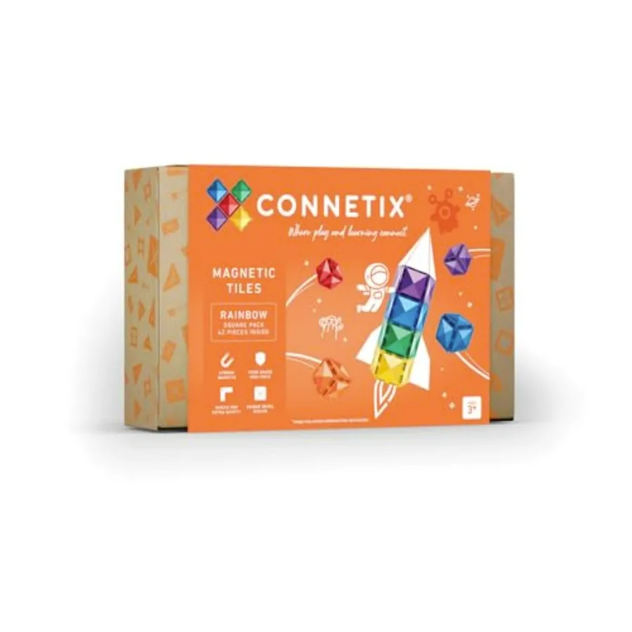 

Connetix Rainbow Square Pack 42 Pieces Multicolor Magnetic Building Tiles for Creative STEM Learning Toys Non-Toxic ABS Plastic