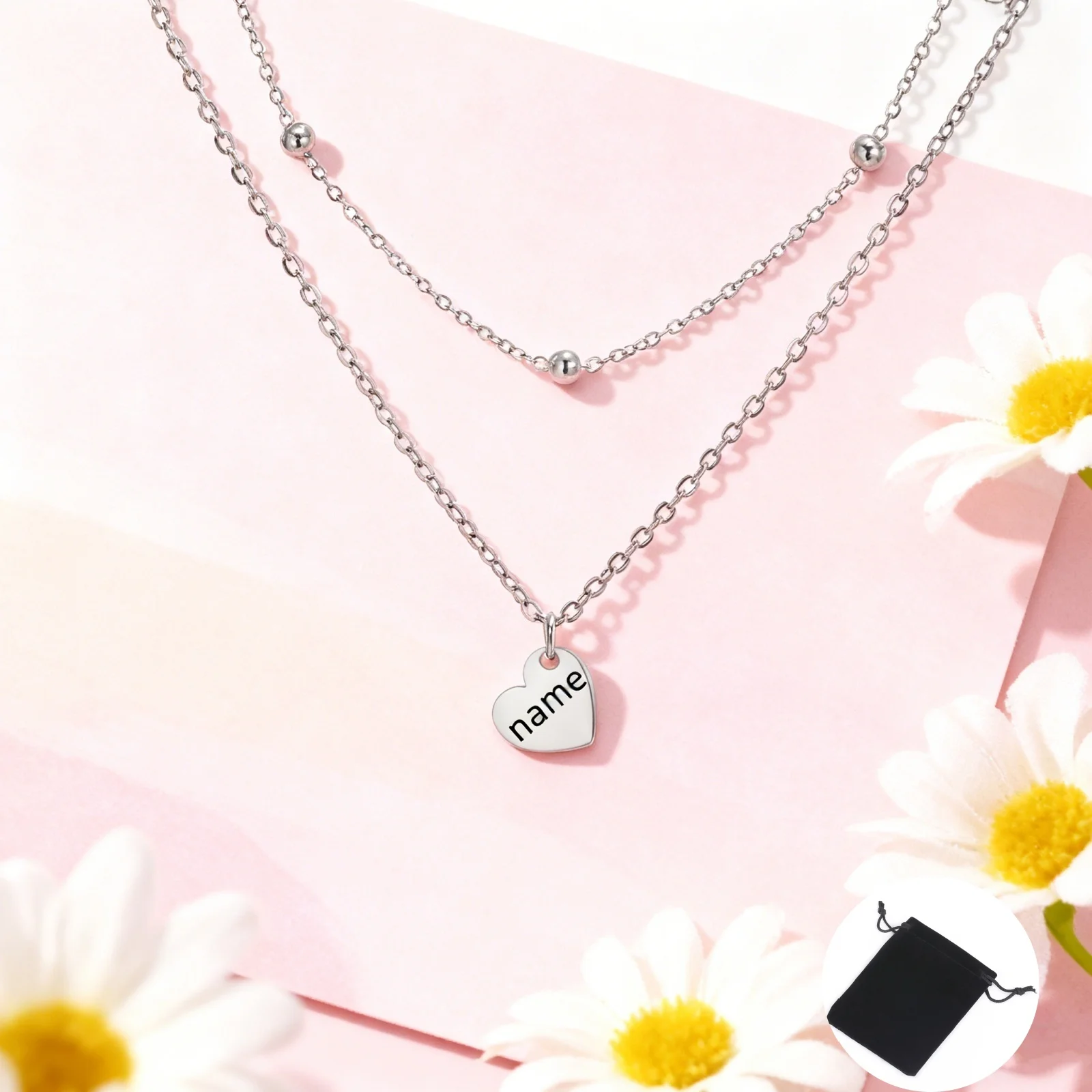 تخصيص اسم الحب قلادة الفولاذ المقاوم للصدأ شخصية الخوخ القلب طبقة مزدوجة المرأة سلسلة من الخرز قلادة الأزياء والمجوهرات