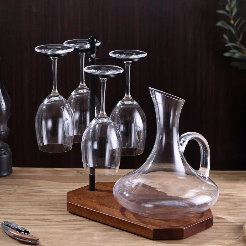 Wine Glass Rack with 4 Hook & Tray Wine Glass Storage Solution Easy to Use 37JD