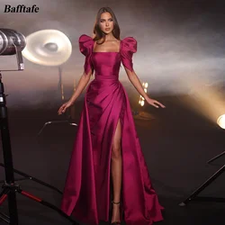 Customized Elegant Mermaid Satin Evening Dresses Square Neck Half Sleeves Formal Party Dress Pleat Slit Special Prom Gowns Women