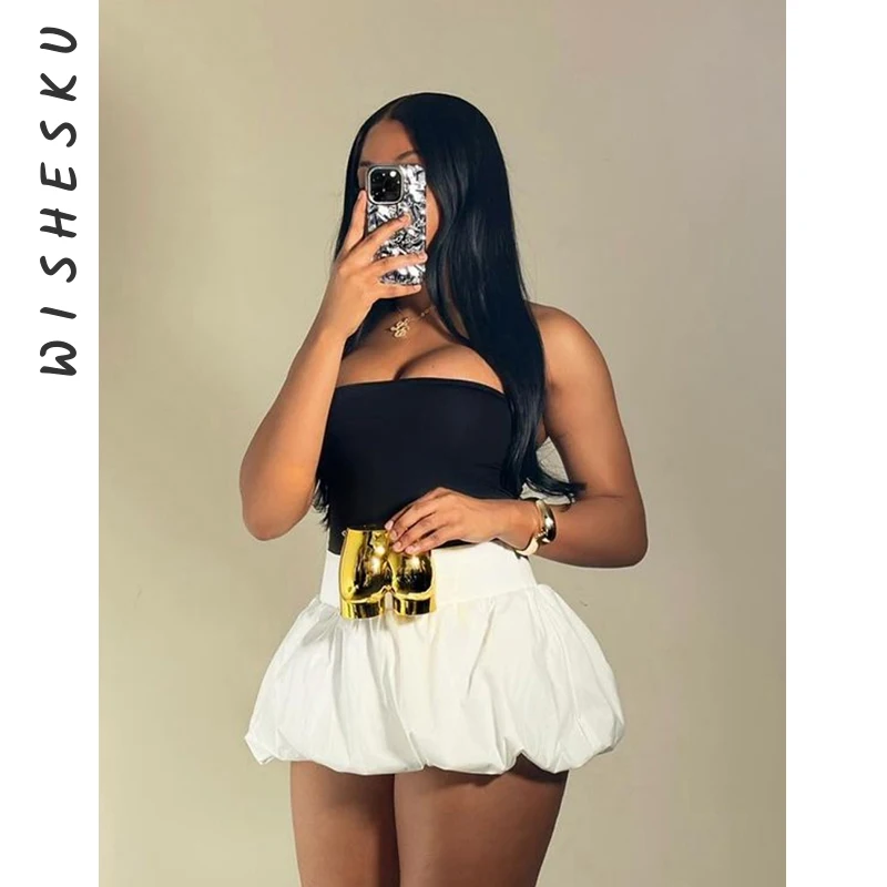 

Sexy Pleated Bubble Mini Skirt Women High Waist Solid Lolita Short Skirts 2024 Summer Preppy Harajuku Y2K Clothes