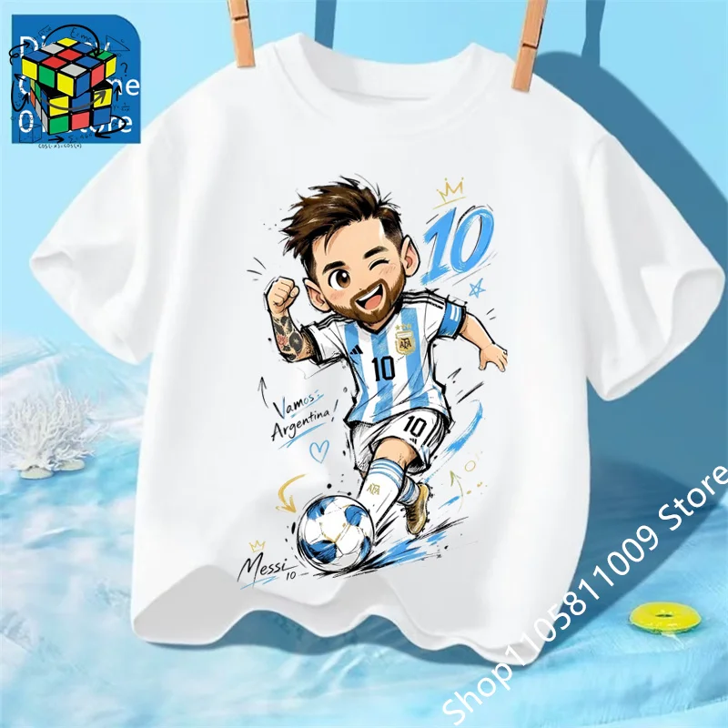 2026 Summer New Fashionable Children's Printed T-shirt Popular Football Star Messi Cool Boys and Girls Casual Short Sleeves