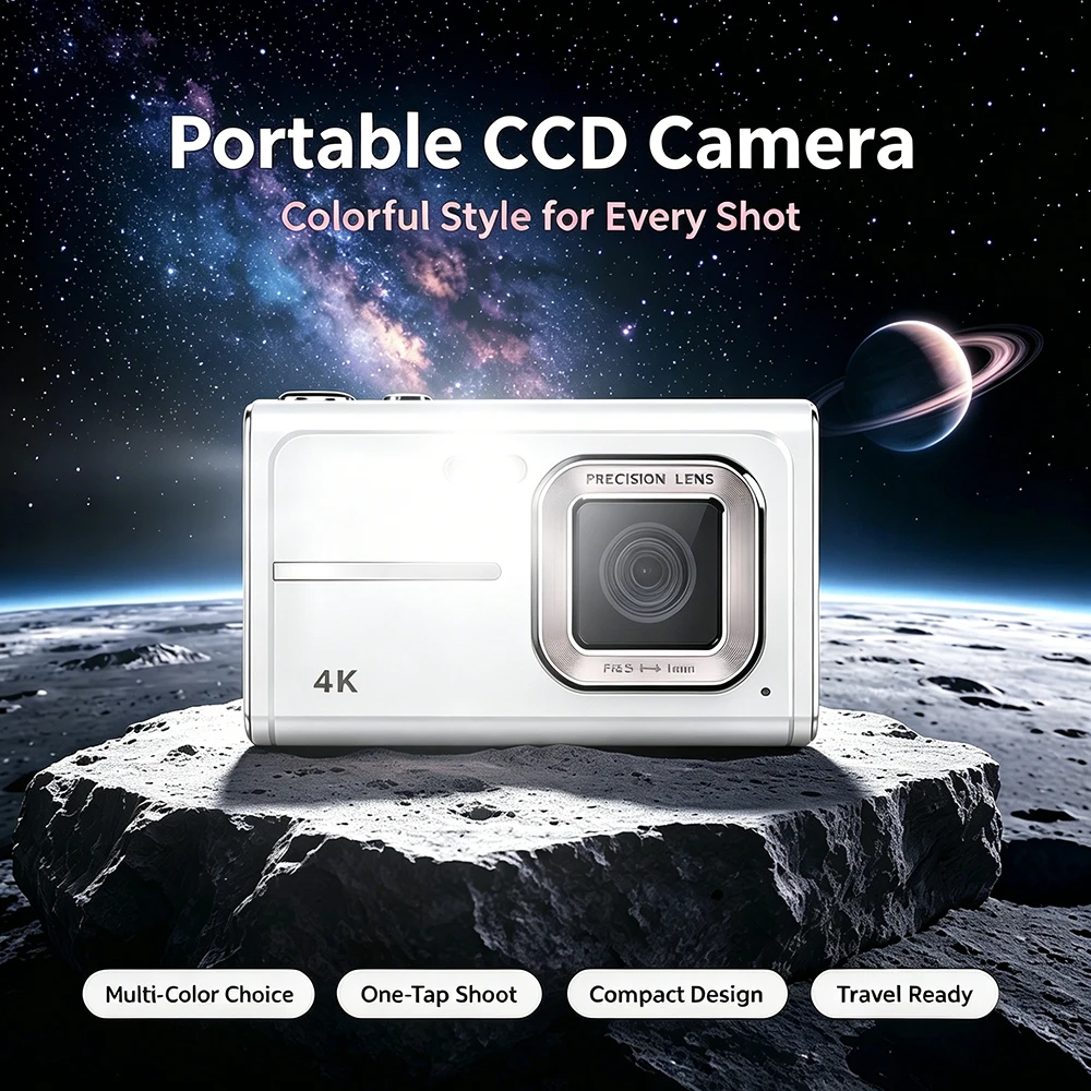 4K HD Portable Retro CCD Camera Auto Focus Small Digital Camera For Beginners Daily Photo Shooting