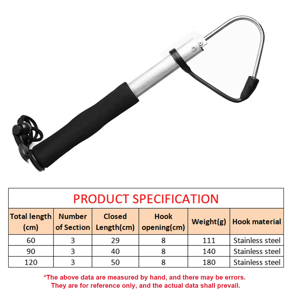 60cm/90cm/120cm Telescopic Fish Gaff Stainless Steel Hook Ice Sea Fishing Spear Hook Aluminum Alloy Rod For Saltwater Ice Boat