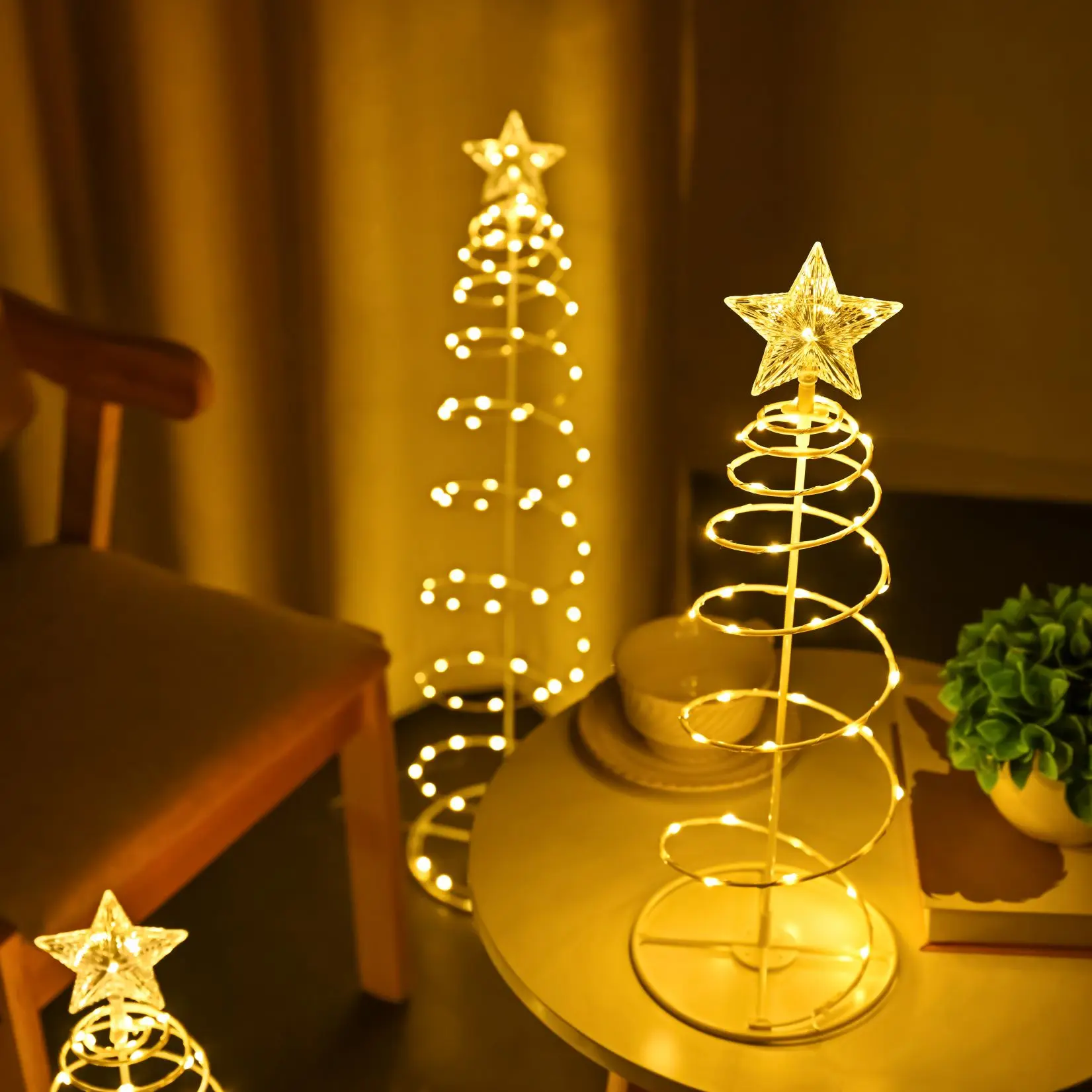 Conjunto de 3 LED 50L/80L/100L 45cm/60cm/80cm Kit de luz espiral com estrela Finial Quintal Decoração de casa