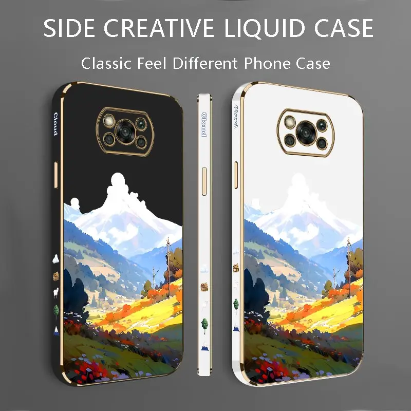 Mountain View Luxury Plating Phone Case For Xiaomi POCO X3 X5 X2 X5Pro X4Pro X4NFC X3NFC X3Pro X4GT X3GT F5 F4GT M4 M5 Cover