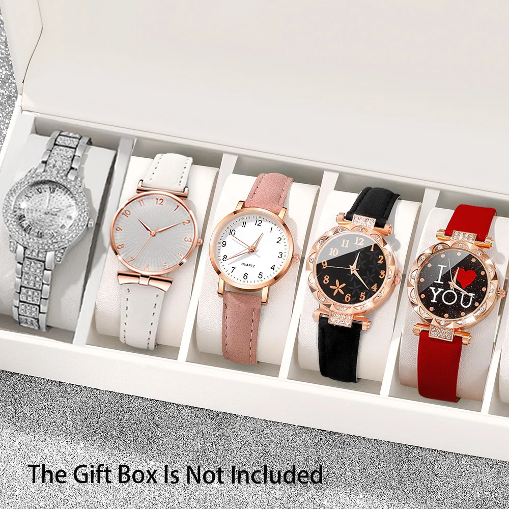 5pcs gorgeous ladies' round dial quartz watch multi style combination set, suitable for daily wear and holiday gifts