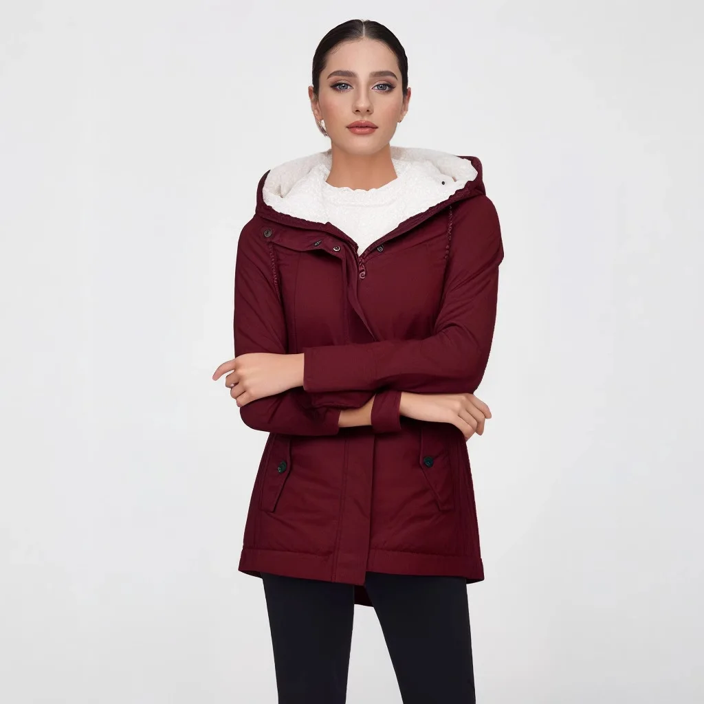 Women Coat Winter Fashion Faux Fur Hooded Jacket Coat Female Long Sleeve Warm Parkas Velvet Thicken Coats Women Clothing