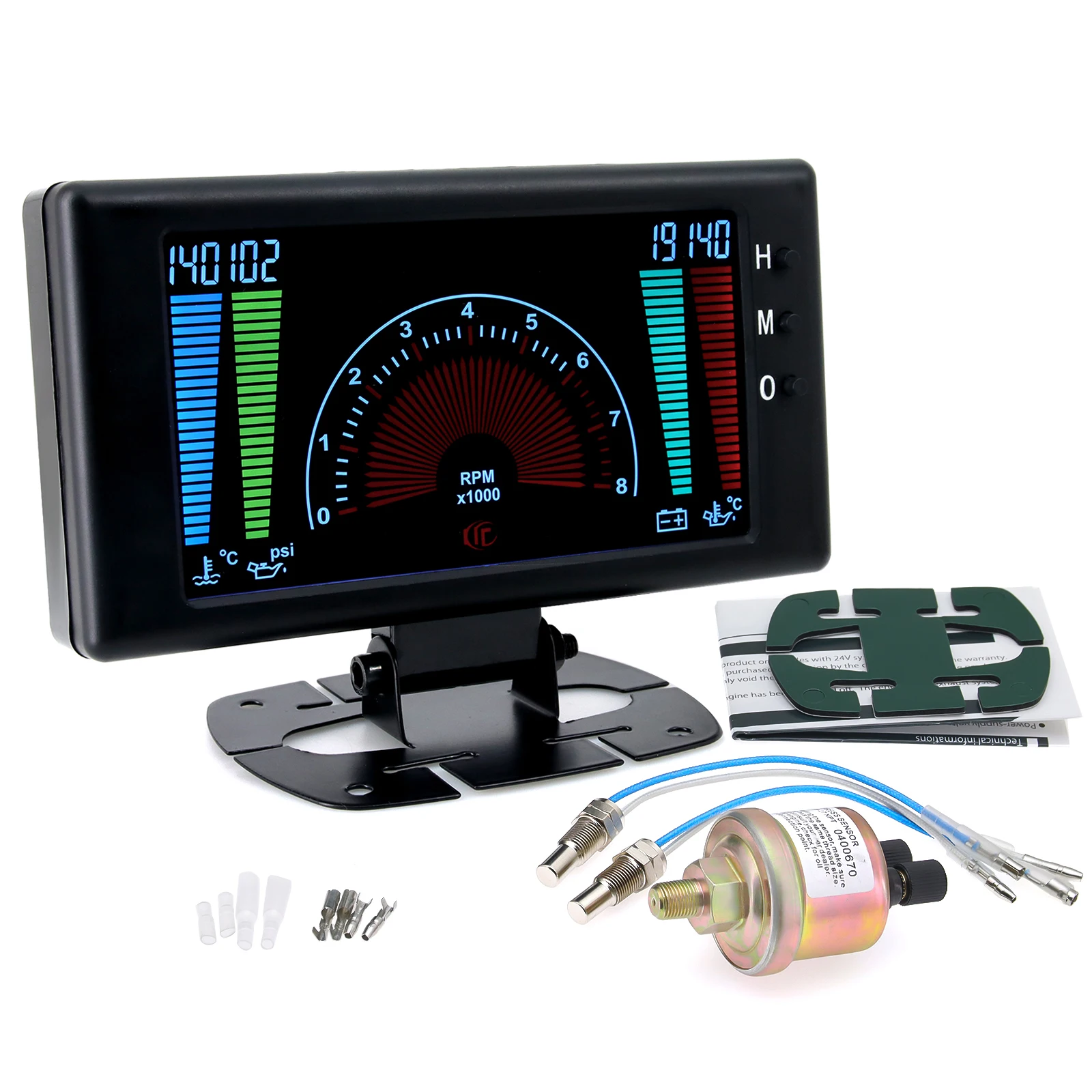 6 In 1 Vehicles Gauge 12V Car Universal Fit Water Temperature Digital Temp Measure LCD Screen Voltage Meter Oil Pressure