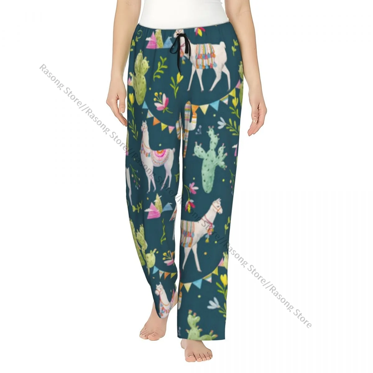 Watercolor Llama And Abstract Cactus Mountains Pajama Pants for Women Soft Sleep Pants with Elastic Waistband