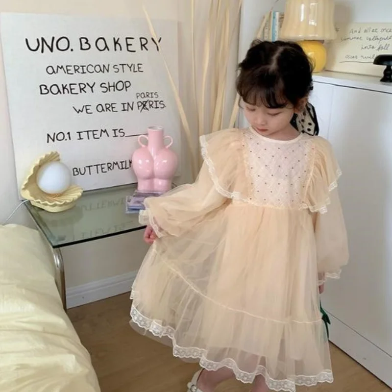 Girl Dress Kids Baby Party Birthday Evening Gown Cotton 2024 Beige Spring Autumn Outfits Toddler Beach Flower Girl Dress Childre