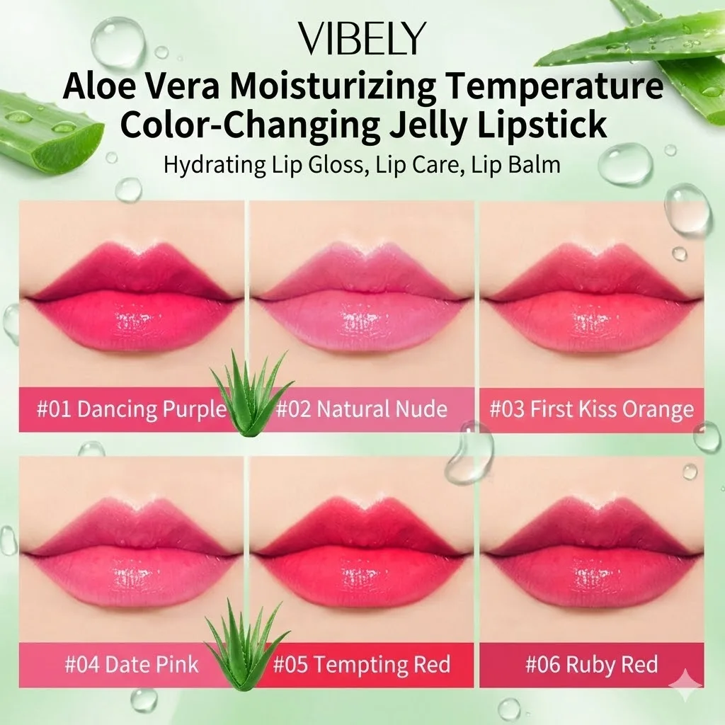 VIBELY Aloë Vera Hydraterende Lipbalsem Thermochrome Jelly Lipstick Langdurige Hydraterende Lipverzorging Tint voor Dagelijks Gebruik