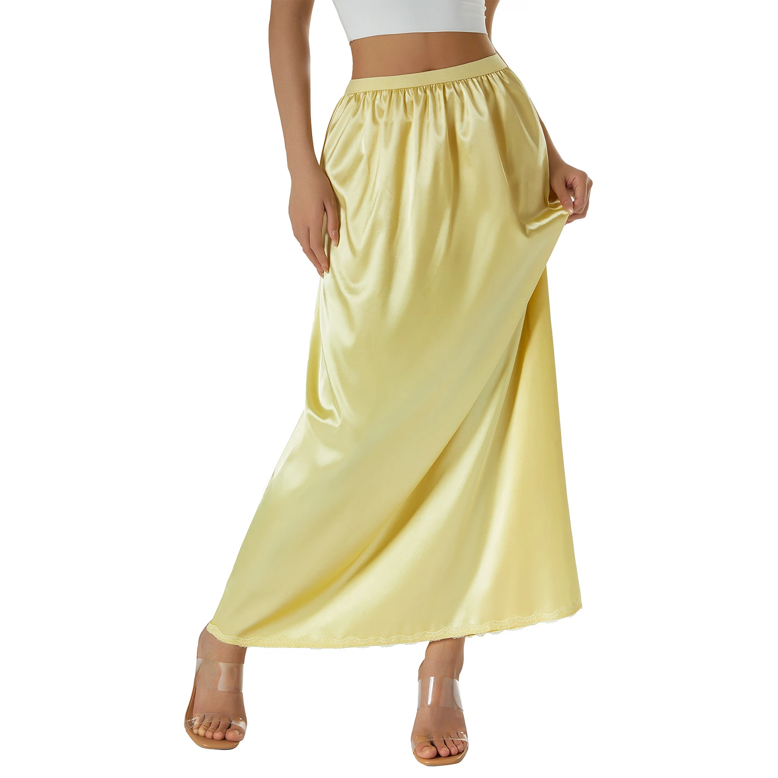Plus Size Underskirt Half Slips Dress for Women Summer Thin Ice Silk High Waist Elastic Anti-Penetrating Underskirt Lining XXL
