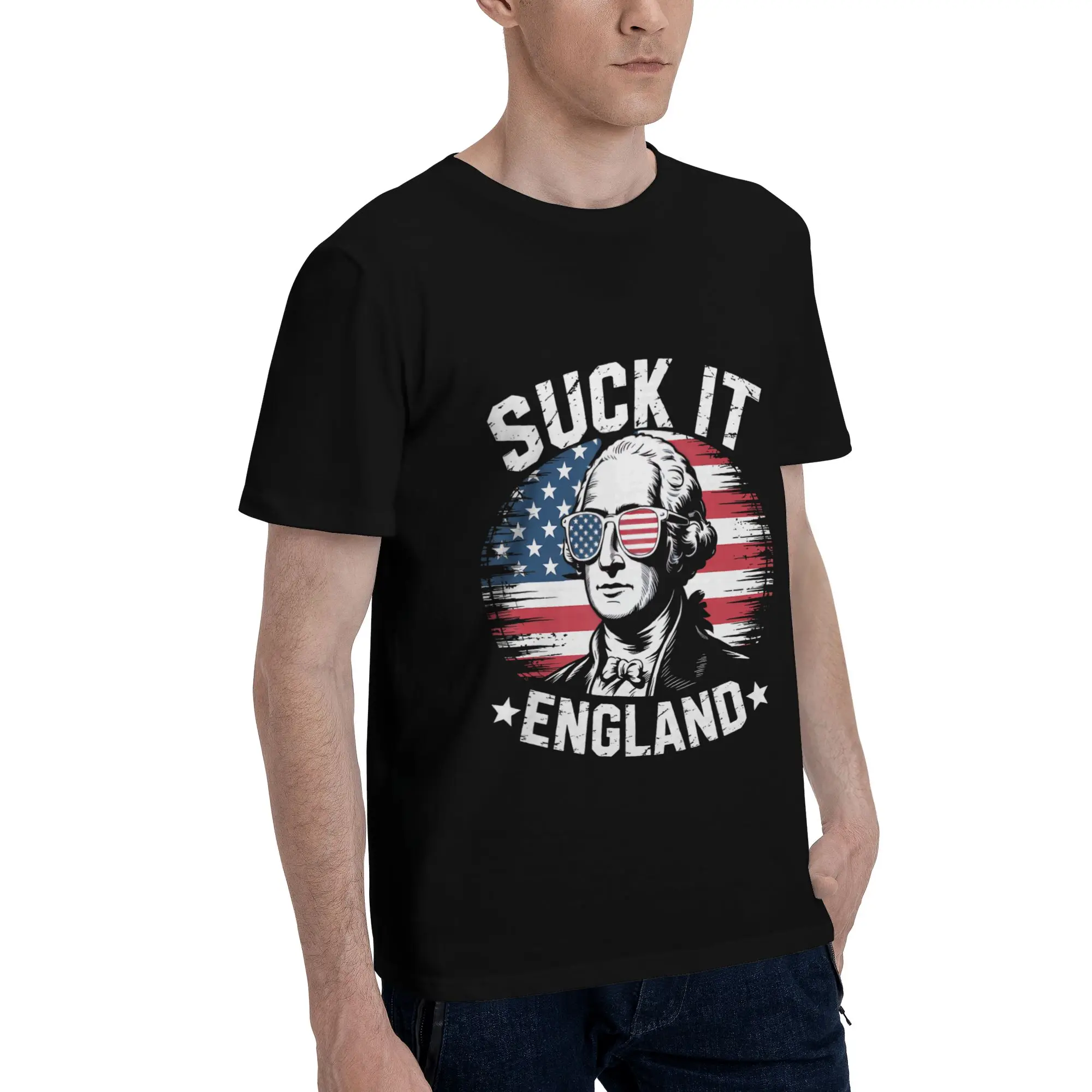 Suck It England 4th of July George Washington Men's T-Shirt Clothes  Creative Tees Short Sleeve fugees Cotton