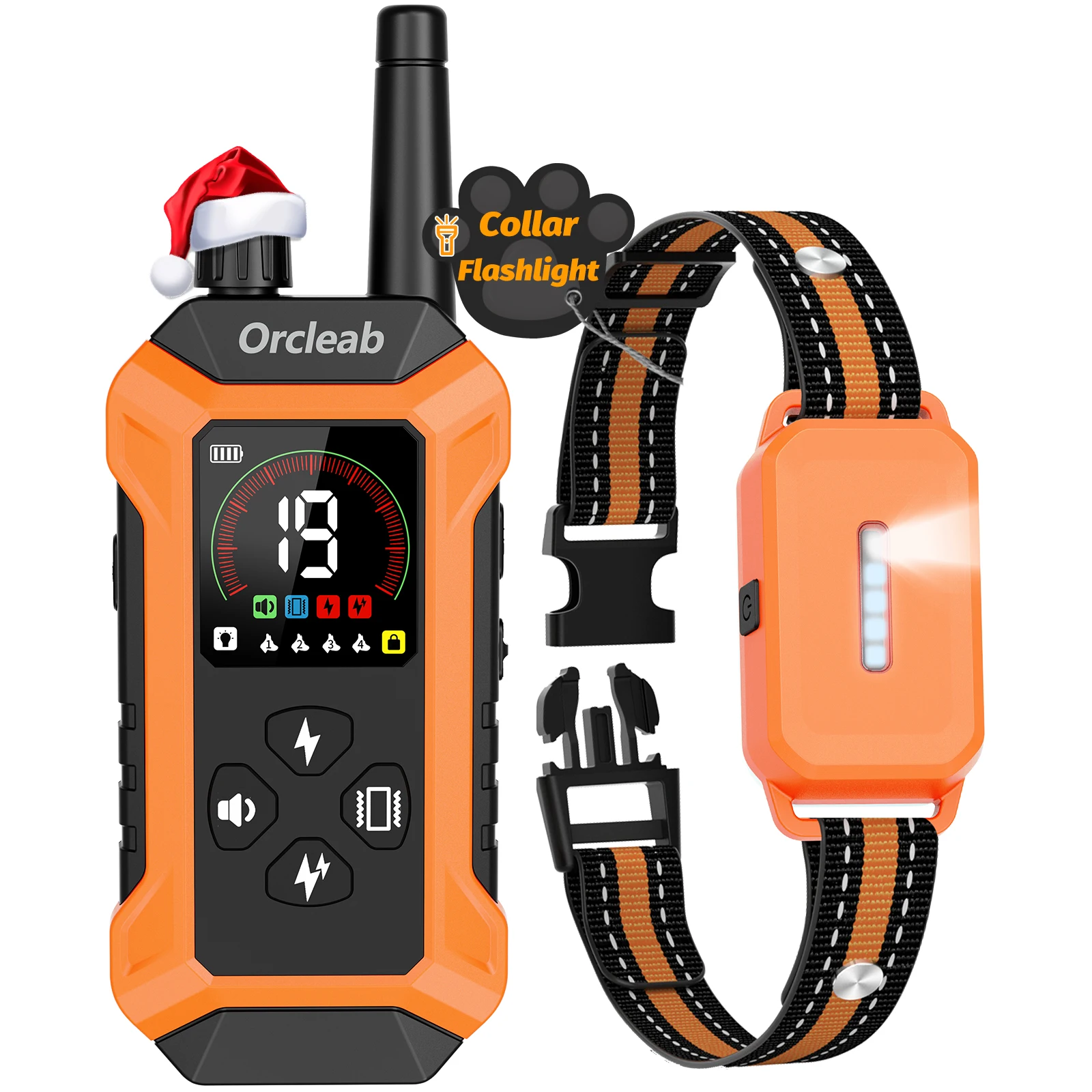 

ORCLEAB PC-32 Electric Dog Training Collar Rechargeable Remote Control Pet Adjustable Mode Flashlight Waterproof With LCD Screen