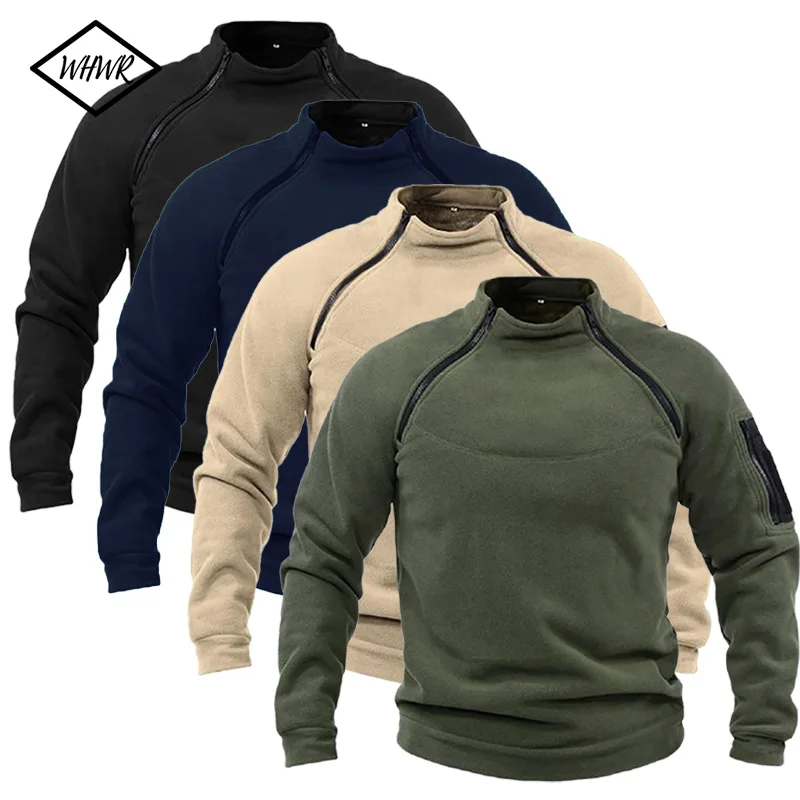 

Зимний мужской флисовый пуловер, однотонная тактическая уличная куртка с воротником-стойкой, спортивная одежда, ветрозащитные пальто, мужская толстая толстовка