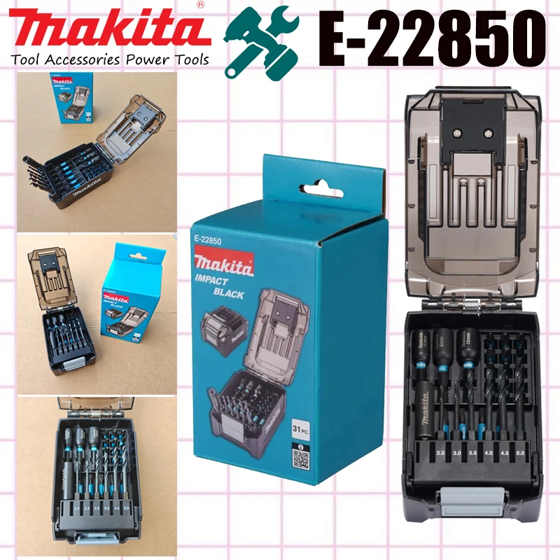 Makita E‑22850 31Pcs Impact Black Drill & Screwdriver Bit Set Multi‑Size Drill Bits & Driver Bits Kit with Storage Case