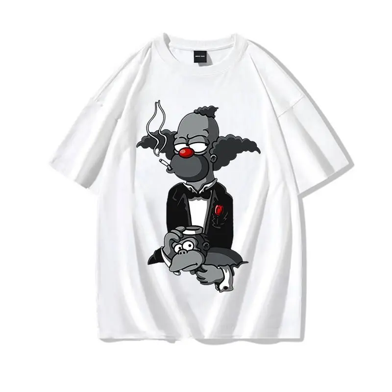 Summer Simpsons Clown Krusty Collaborates with Godfather Print T-shirt for Men, Casual Summer Pure Cotton Short-sleeved Trend