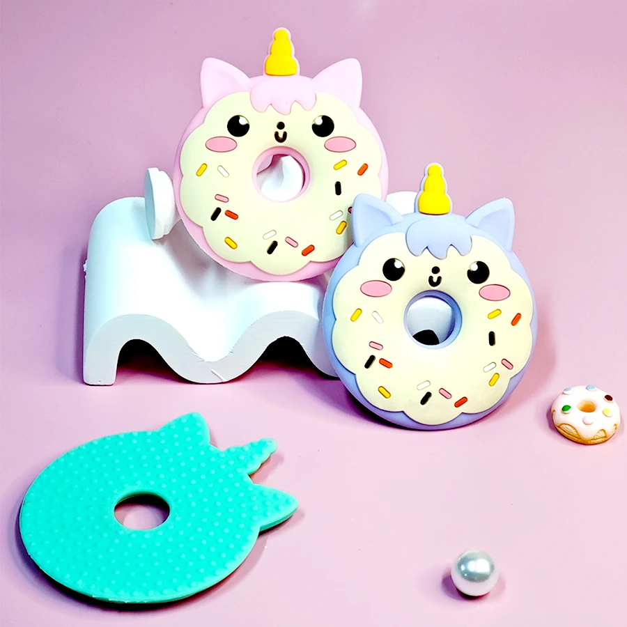 8 types Teething essential teethers, suitable for (3-12 months baby), donut unicorn shape design, silicone material teethers