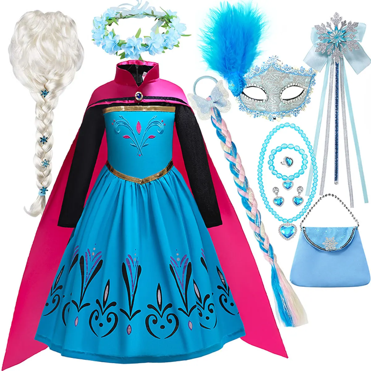 

2026 милое синее платье принцессы Диснея Эльзы Снежной королевы с длинными рукавами + плащ для девочек, фестивальная карнавальная вечеринка, наряды для косплея, От 2 до 10 лет