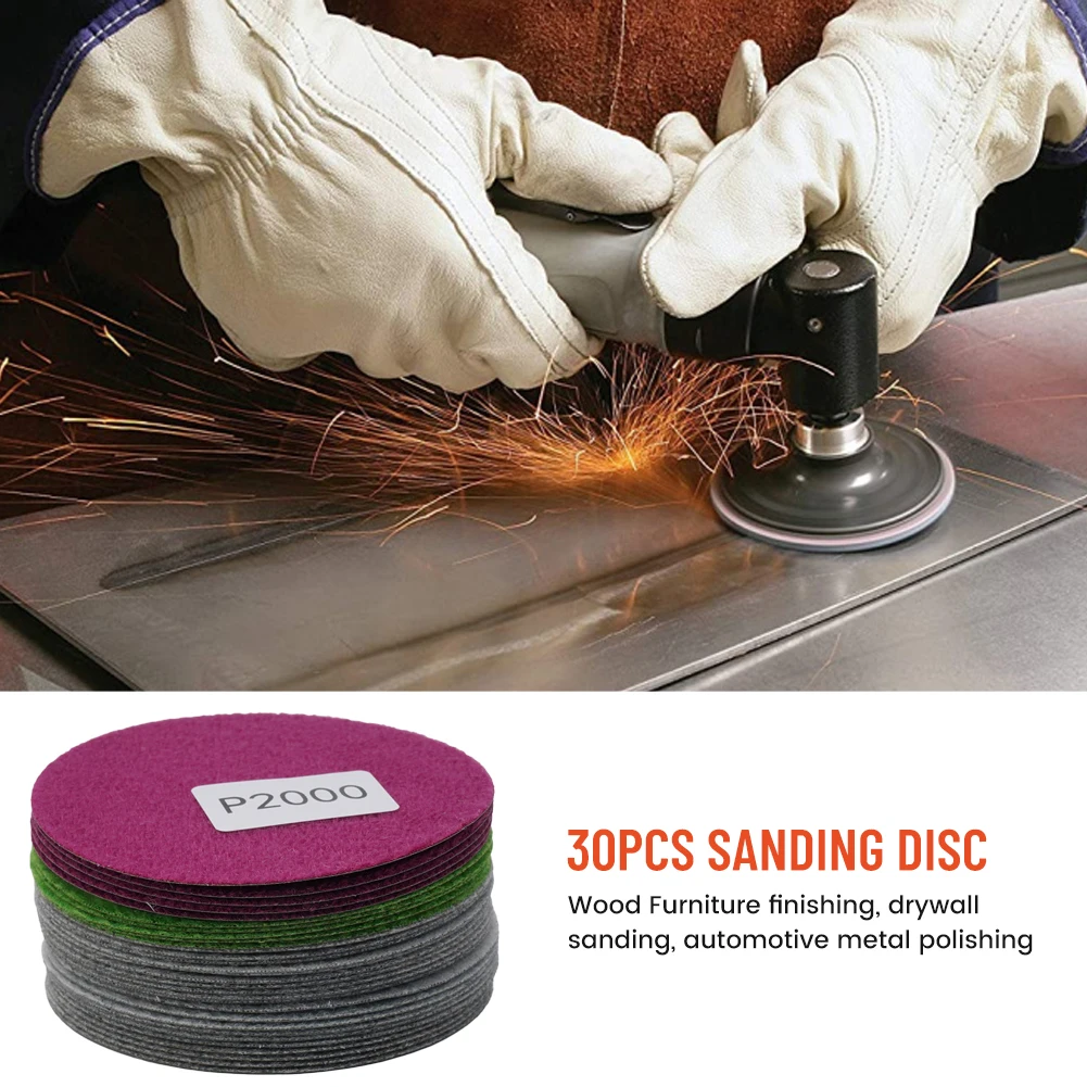 30 PCS  3in/75mm Hook&Loop  Wet/Dry 800 1000 1200 1500  3000 Grit  Sanding Discs Grit Sand  Paper Abrasive Tools