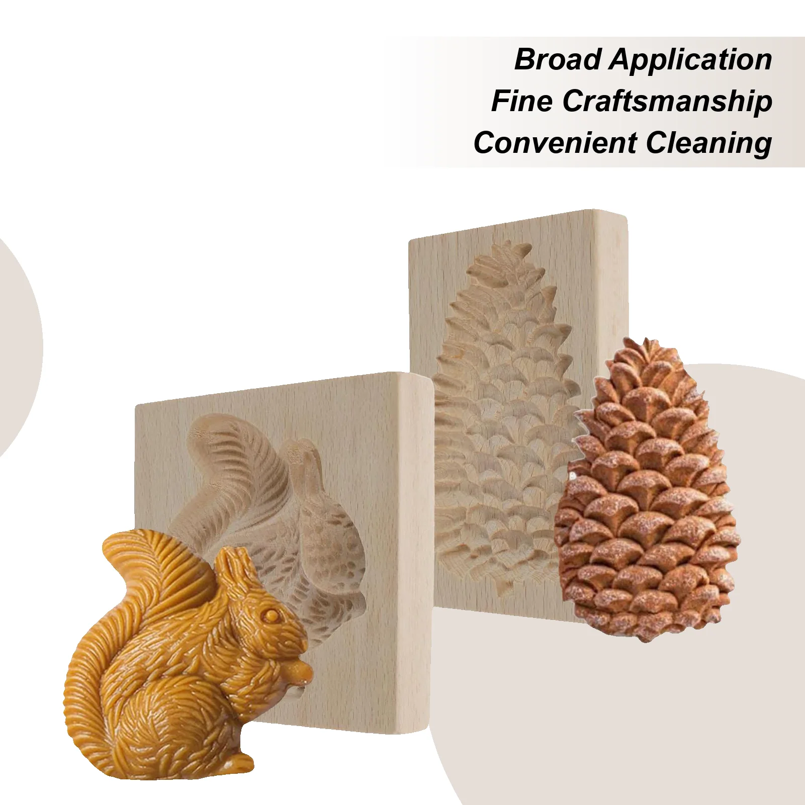 

2 Pieces Wooden Cookie Molds 3D Squirrel And Pine Cone Biscuits Mold Set Reusable Cutter For Easter Halloween Christmas Party