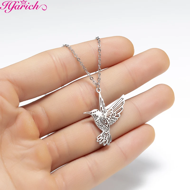 Silver Color Hummingbird Necklace for Women Stainless Steel Bird Animal Pendant Charm 2022 New Fashion Trend Wholesale