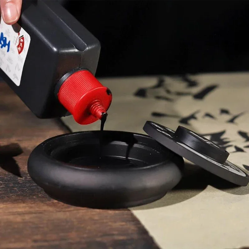 Ink Chinese Calligraphy Stone Inkstone Handmake Brush Holder Painting Practical Inkslab Round Inkstone Lid Sumi Dish Ink Disc