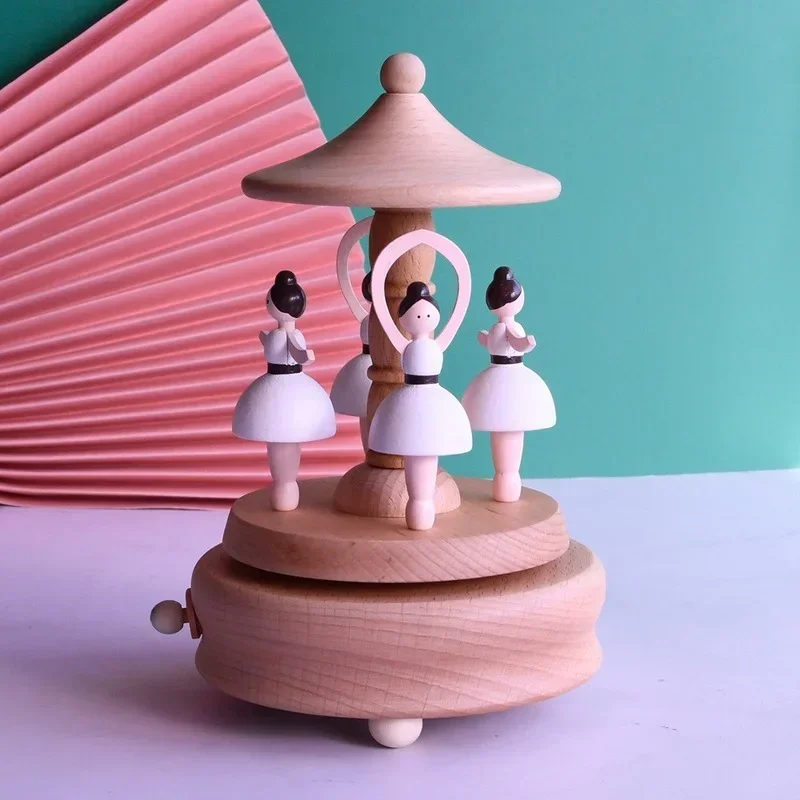 Creative Wooden Music Box Carousel Girl Dancing Ballet Home Decor Wood Ballest Music Boxes for Children Best Gift