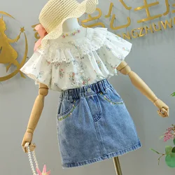 Children's Clothing Sets Floral Doll Collar Shirt + Denim Skirt 2pcs Sets Kids Clothes for Girls 3-8 Years Baby Girl Outfit Set