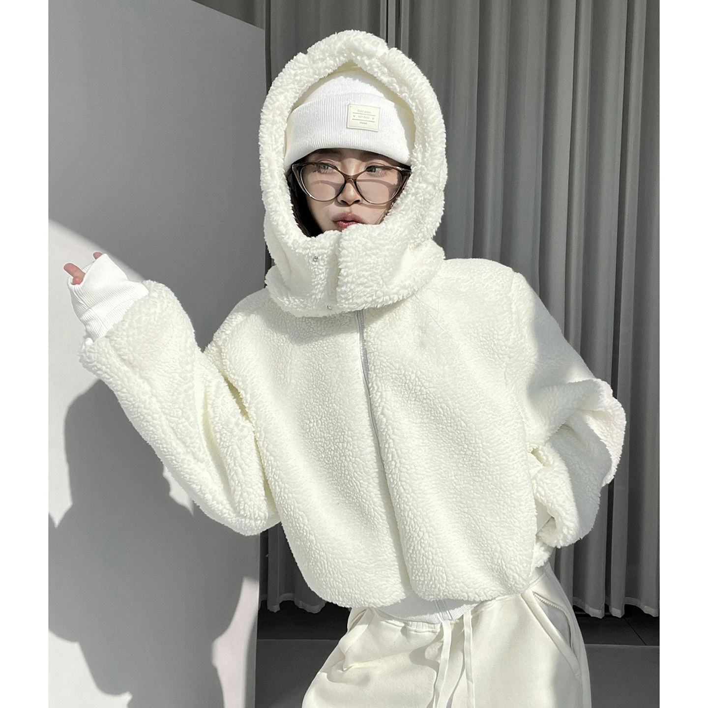 

Thiened Warm Hooded Zipper Cardigan ort Casual Lamb Velvet Women's Outerwear MianCun Winter Faion Ladies' Coat