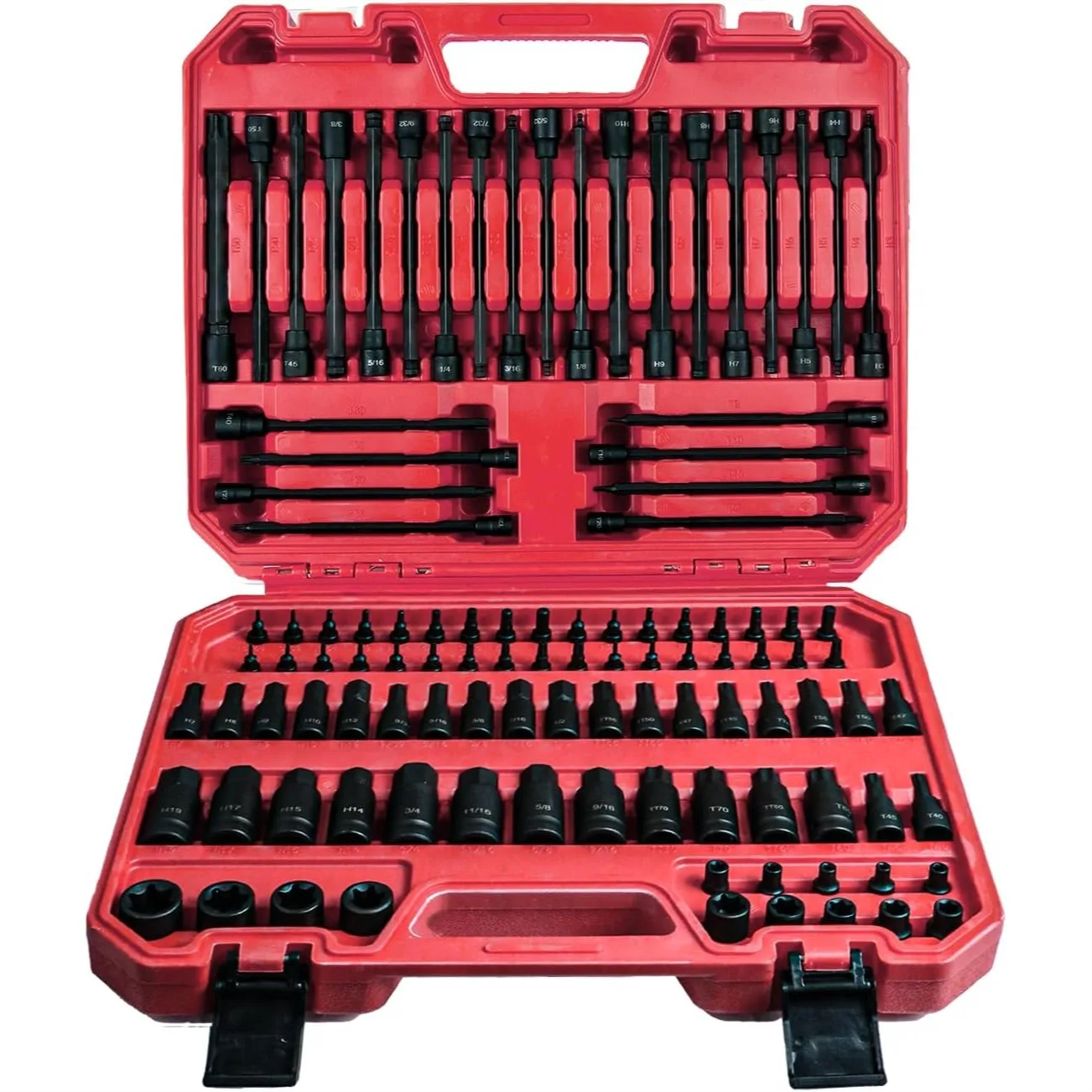 

107PCS Allen and Torx Bit Socket Set, 1/4" 3/8" 1/2" Drive, S2 Alloy Steel, Extra Long & Tamper Proof