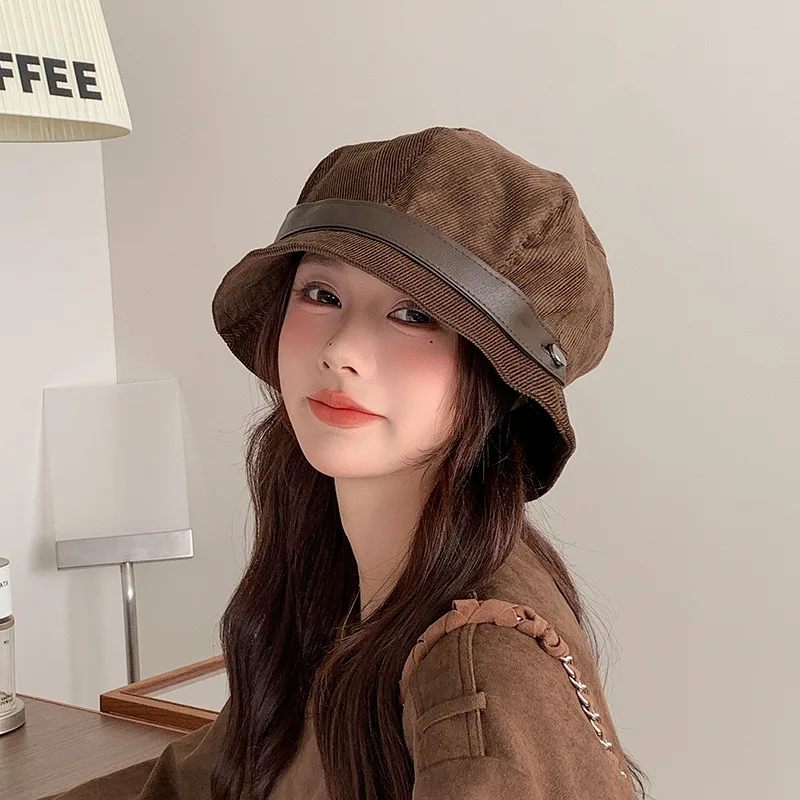 

Retro Corduroy Fisherman Hat Women Autumn Winter Showing Off Face Small Cycling Hat Big Head Basin Hat Cappello Pescatore 4m695