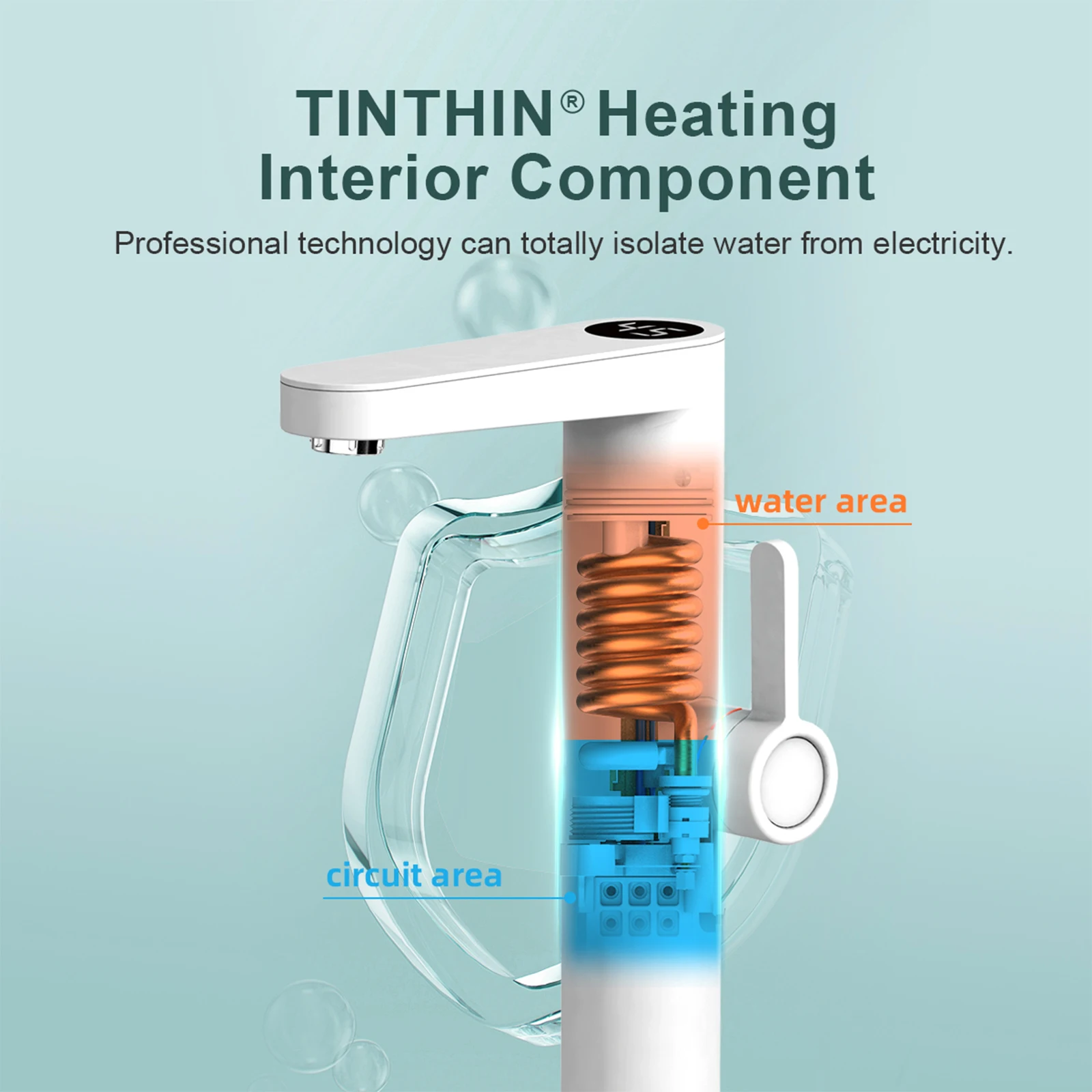 سخان مياه 2 في 1، سخان مياه فوري كهربائي للمياه الساخنة المستمرة مع تصميم مقبض غير قابل للانزلاق، صديق للبيئة ABS