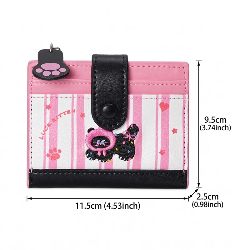 Women's Cute Kitten Embroidered Bifold Wallet For Women, Cute Cat PU Leather Coin Purse With Paw Zipper Wallets for Women
