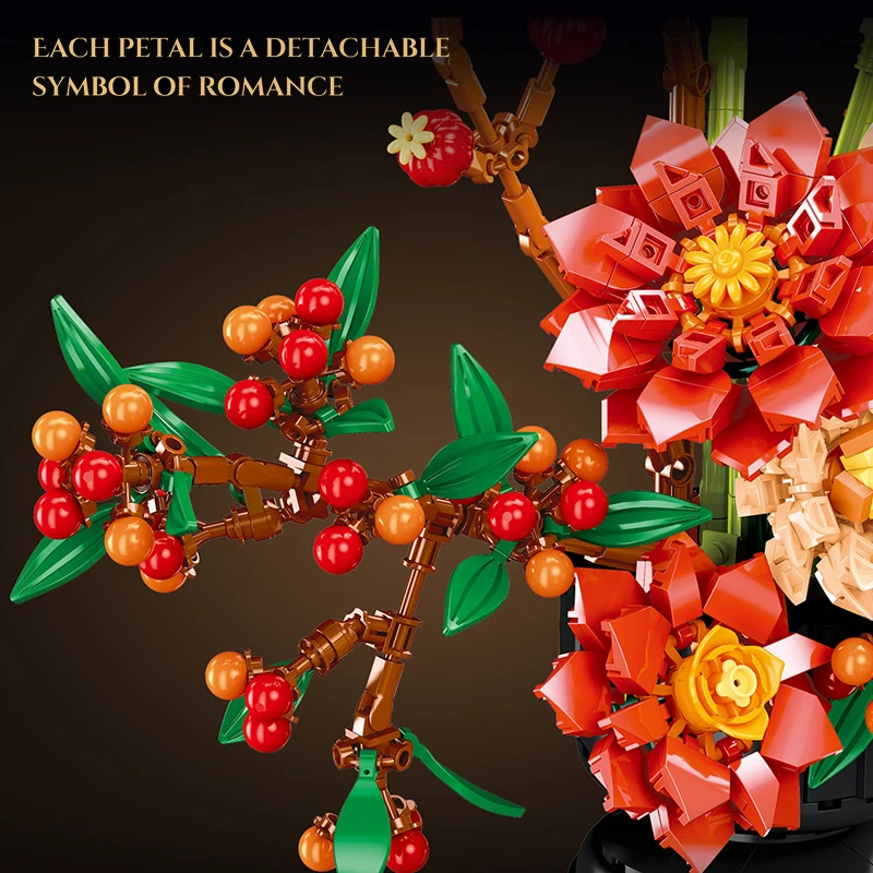 Blocs de construction créatifs de fleurs de chrysanthème Dahlia, fleurs éternelles Morandi, plantes en pot, briques, jouets de décoration, cadeau de saint-valentin