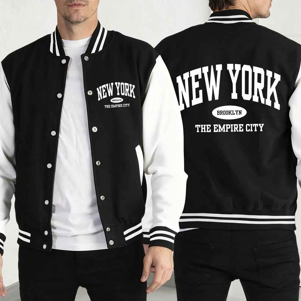 

New York Brooklyn Art Letter Print Jackets Men Fashion Baseball Jersey Casual Fleece Streetwear Loose Pullover Mans Retro Top