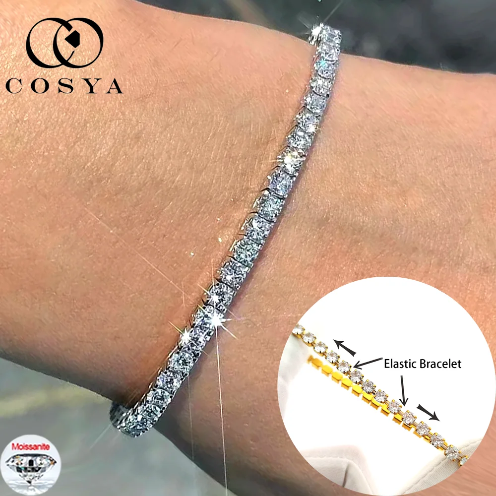 

COSYA 2,5 мм/3 мм Эластичный теннисный браслет из муассанита 100% серебро S925 D VVS1 Лабораторная бриллиантовая цепочка на руку для женщин и мужчин Изящные ювелирные изделия