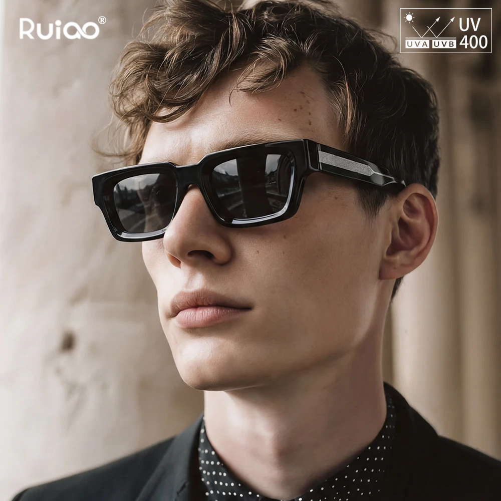 

Ruiao retro luxury square designer classic sunglasses for men rectangular sun glasses thick high quality with pin shades eyewear