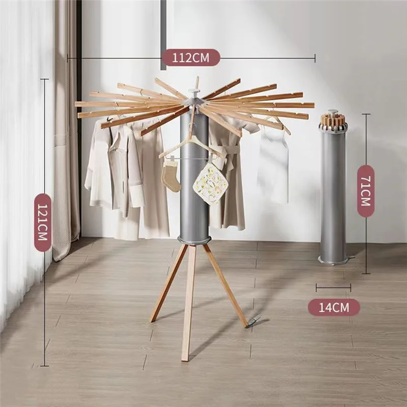 【A56X】Tripod Clothes Drying Rack, Portable Foldable Clothes Drying Rack, Home Floor Standing Wooden Clothes Drying Rack