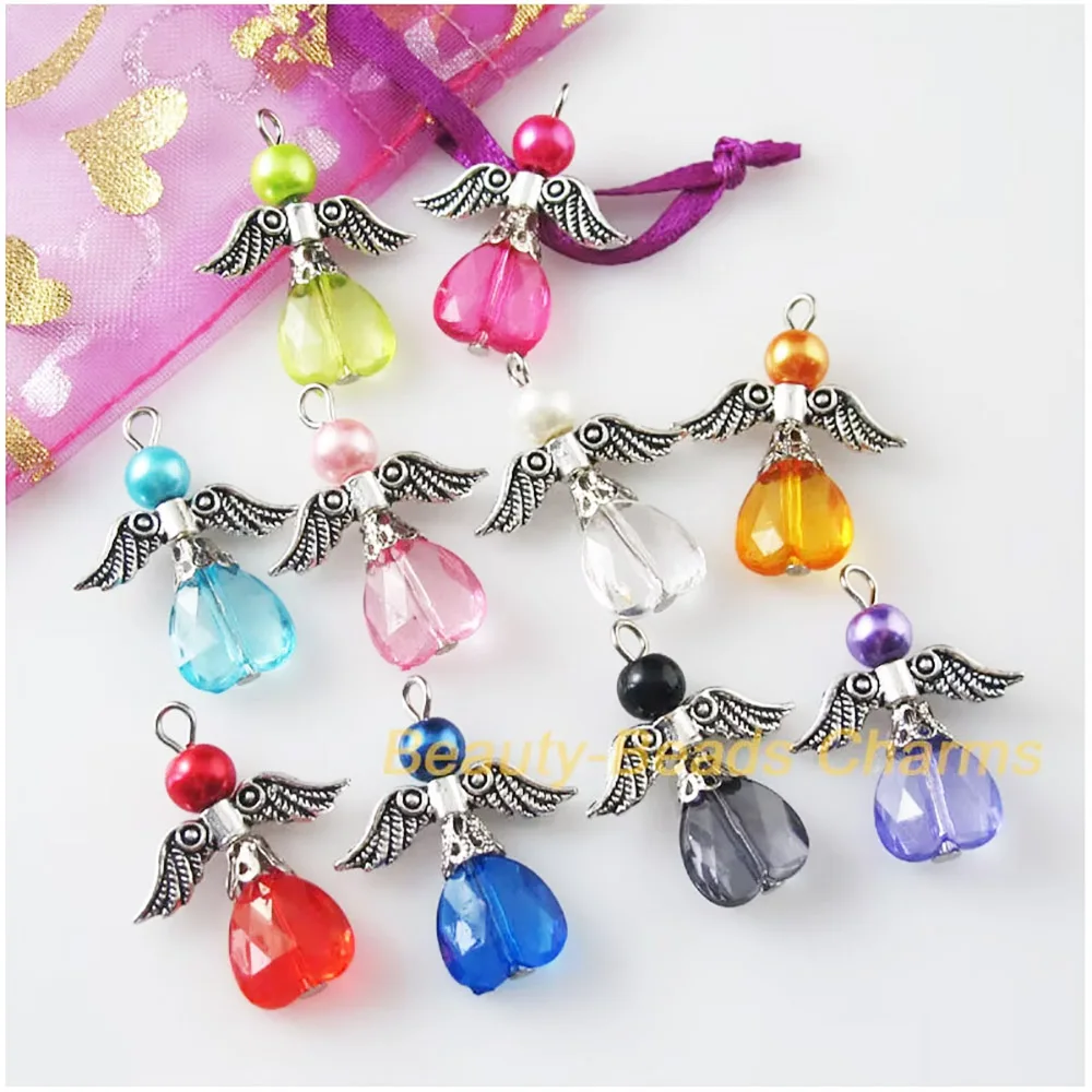 20 sztuk mieszane tańczące skrzydła anioła serce Charms wisiorki 23x29mm — zdjęcie 3