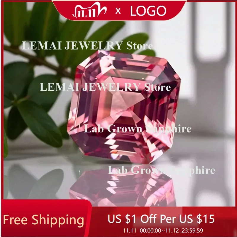 

L-Lab Grown Sapphire Asscher Cut Padparadscha Fire Lotus Loose Gemstone DIY jewelry production Selectable AGL Certificate