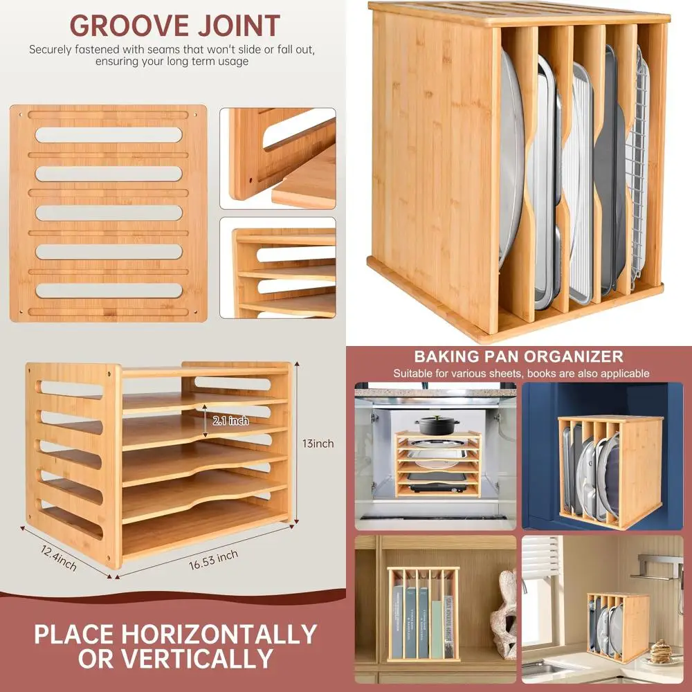 

6-Tier Bamboo Baking Sheet and Cutting Board Organizer for Cabinet Storage