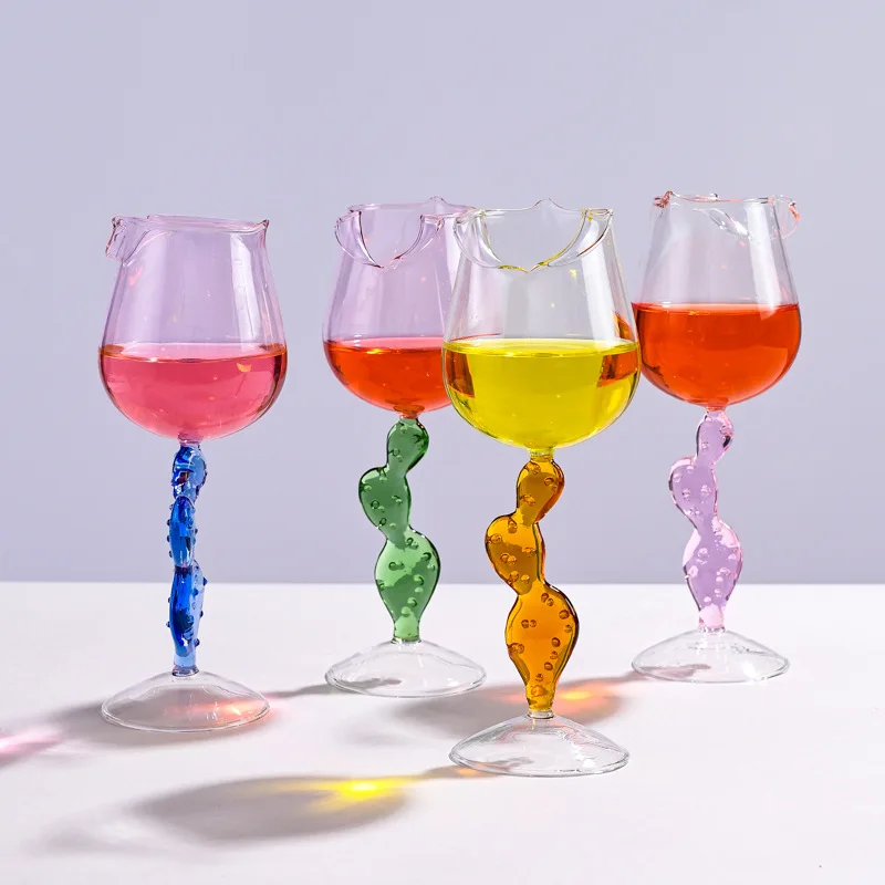 Creative Rose Wine Glass Champagne Cocktail Goblet Glass Borosilicate Glasses Tall Cactus Glass Rose Red Wine Glass Bordeaux Cup