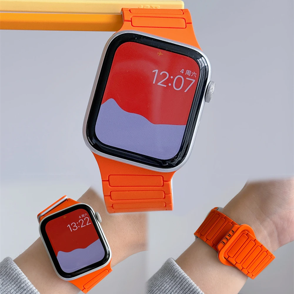 Armband für Apple Watch Ultra 2 Band 44mm 45mm 49mm 46mm 38 40mm 41mm 42mm Magnetisches Silikonarmband IWatch Series 11 10 SE 9 8 7